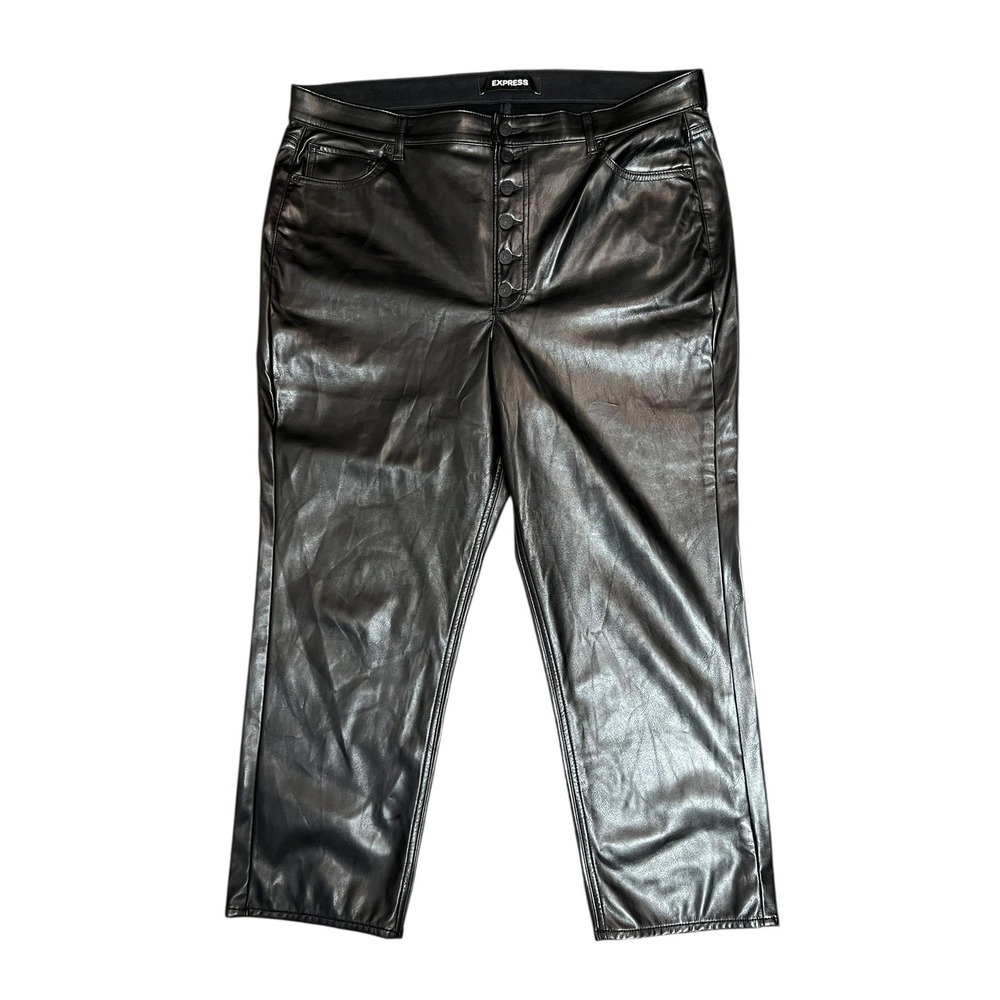 Express Pants Womens 18R Black Cropped Straight Super High Rise Faux Leather